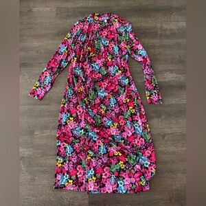 Bold Floral Long Sleeve Maxi Dress in Hot Pink & Multi